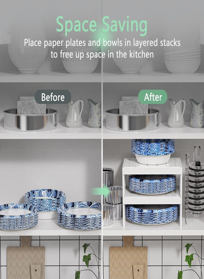 TOWARDFUN Paper Plate Dispenser and Paper Bowl Dispenser, Space-Saving Plastic, Foam, Paper Plate and Bowl Organizer, Set of 2 Stackable Kitchen Organizer for Cabinet, Countertop, Shelf (White) - Image 3