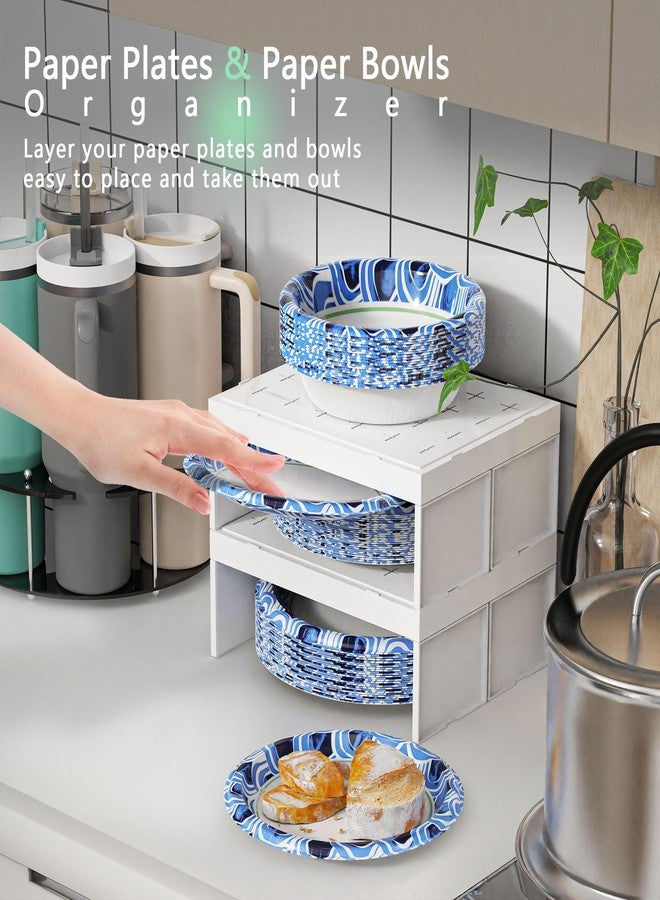 TOWARDFUN Paper Plate Dispenser and Paper Bowl Dispenser, Space-Saving Plastic, Foam, Paper Plate and Bowl Organizer, Set of 2 Stackable Kitchen Organizer for Cabinet, Countertop, Shelf (White) - Image 5
