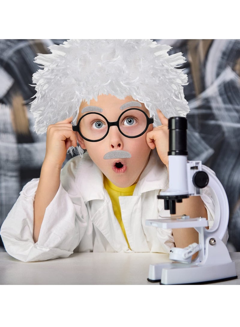 SYOSI Old Man Mad Scientist Wig Set, Cosplay Costume Wig Eyebrows Mustache Glasses Dress Up Set - Image 3