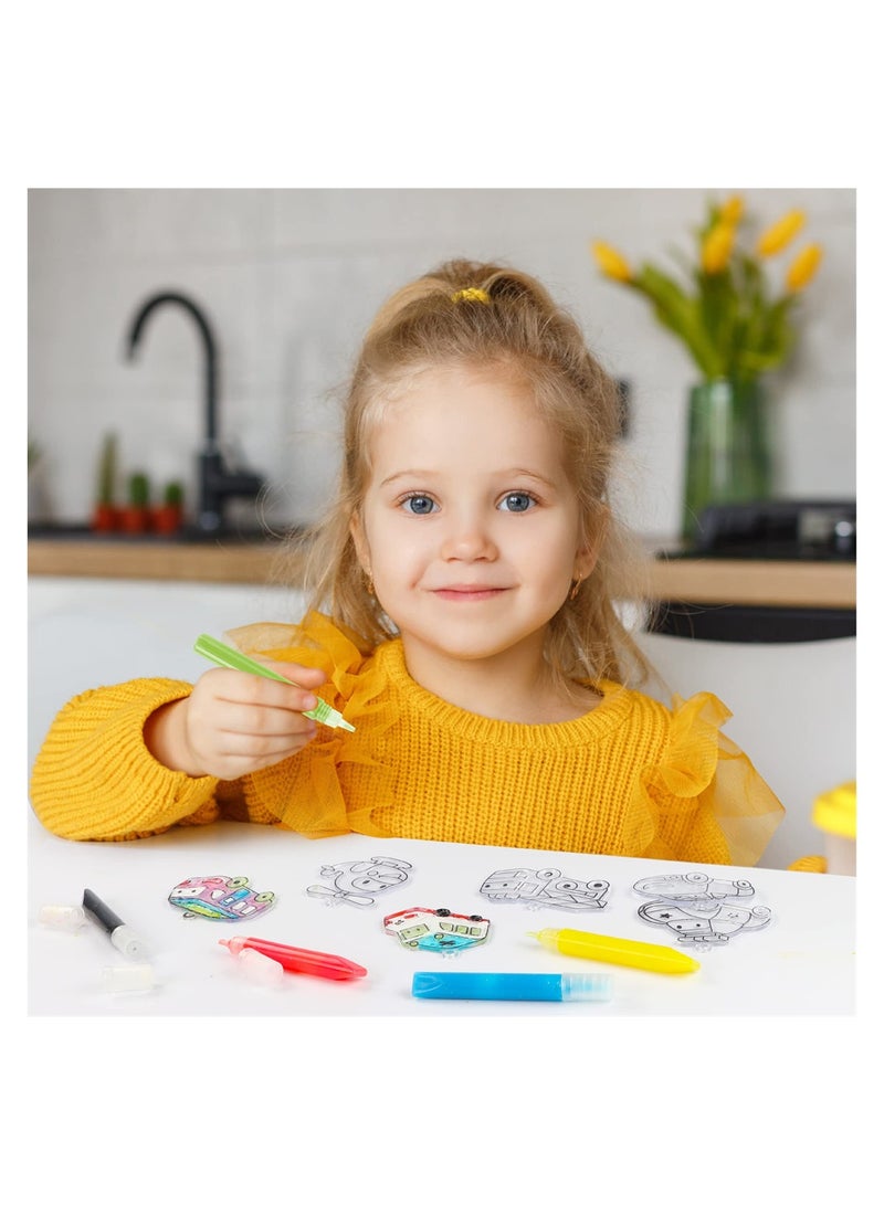 SYOSI Window Art Paint Kit Cars Suncatcher Kit DIY Art for Kids Includes 6 Sun Catchers 6 Paints 4 Sticky Art Templates and More Police and Firetruck Arts and Crafts Activity Set for Boys - Image 4