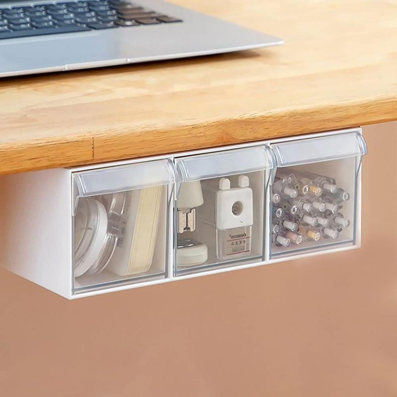 KASTWAVE Under Desk Drawer Storage with 3 Sliding Plastic Drawers, Large Under Desk Table Drawer Storage Organizer, Space-Saving Office Desk Storage Unit for Home or Workspace - Image 1