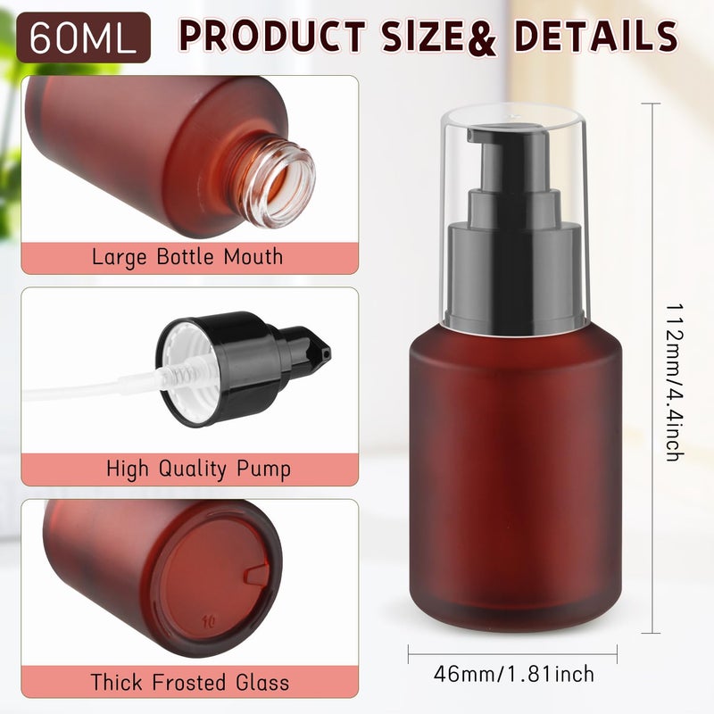Wresty 6 Pcs Empty Glass Pump Bottles Refillable Cream Lotion Bottles Travel Sample Bottles Cosmetic Dispenser Bottle Containers For Lotion Cream Emulsion Essence (Red, 60ml/2oz) - Image 2