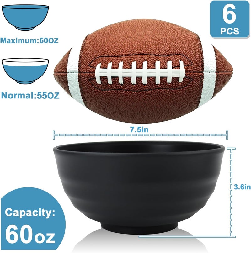 BUSOKIP Wheat Straw Bowls Unbreakable Large Salad Bowls 60 OZ Set of 6, Microwave and Dishwasher Safe Large Plastic Bowl, Big Bowl for Eating, Serving Soup, Ramen, Popcorn (Black) - Image 2