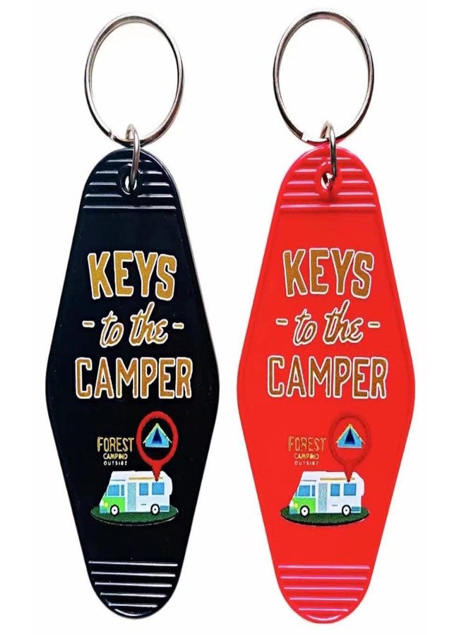 Lemua Keys To The Camper Keychain Set of 2 Black and Red His and Hers Camper Key Chains Camping Accessories for Women Men - Image 1