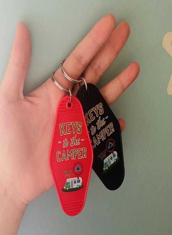 Lemua Keys To The Camper Keychain Set of 2 Black and Red His and Hers Camper Key Chains Camping Accessories for Women Men - Image 2