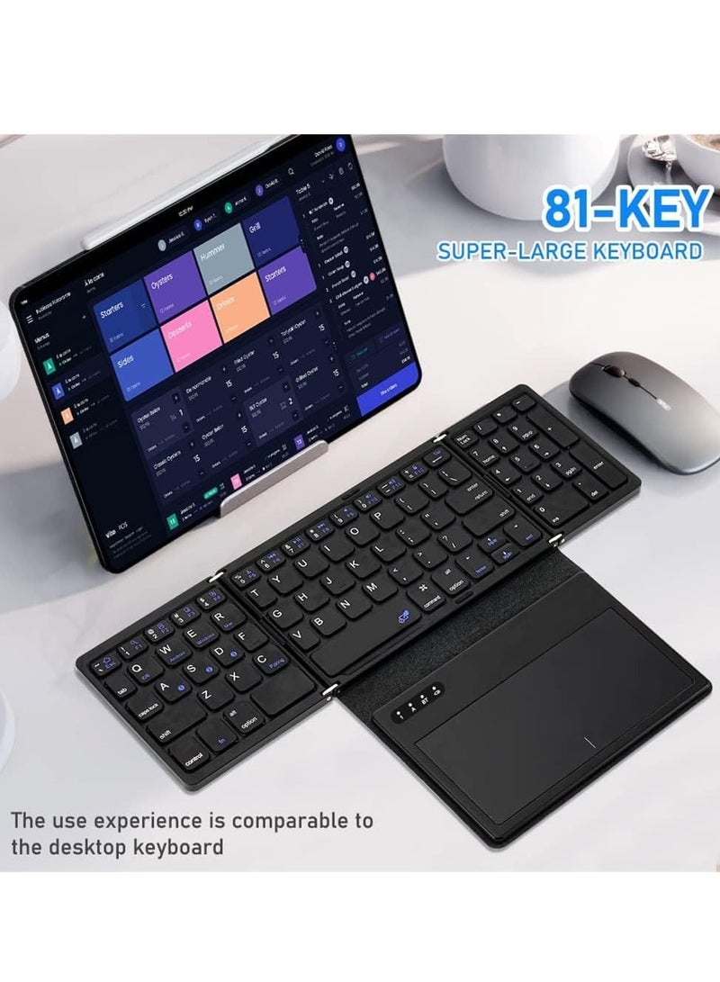 BORTONY Foldable Bluetooth Keyboard Portable Full Size Bluetooth Keyboard with Large Touchpad Rechargeable Tri-Folding Ultra Slim Travel Keyboard for Windows iOS Android Mac Sync up to 3 Devices - Image 3