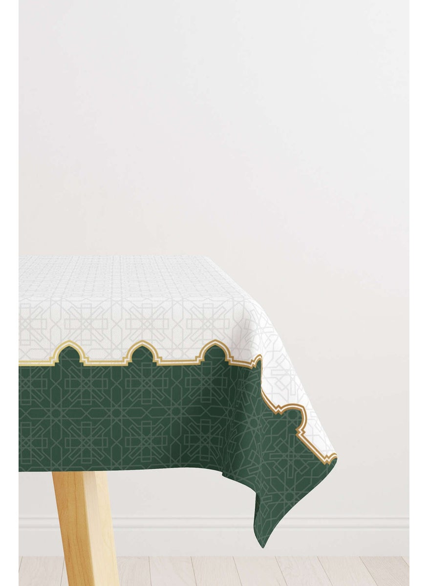Cango Home - Green and White Ramadan Themed Decorative Patterned Digital Printed Tablecloth CGH1311-MS - Image 1