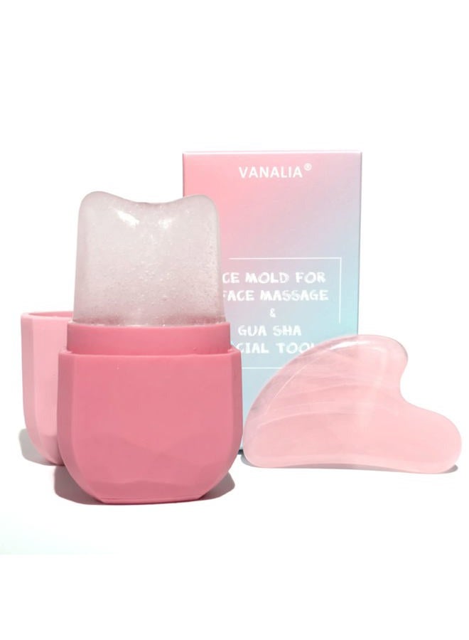 VANALIA Ice Roller and Gua Sha Set for Face, Eyes and Neck - Skin Care Beauty Tools to Brighten Skin and Enhance Natural Glow (Pink) - Image 1