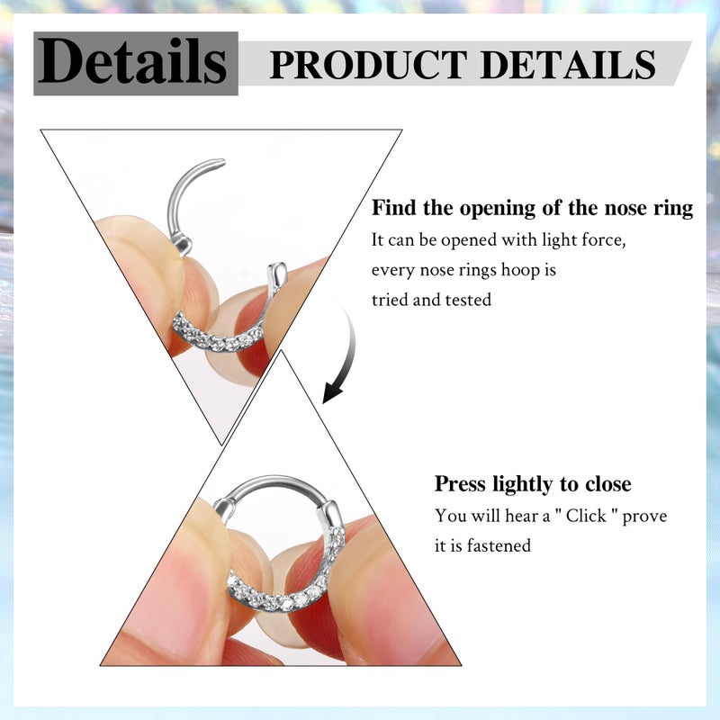 LOYALLOOK 16Pcs 16G Septum Ring Septum Piercing Jewelry for Women Stainless Steel, Stainless Steel, cubic zirconia - Image 3
