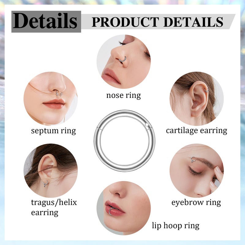 LOYALLOOK 16Pcs 16G Septum Ring Septum Piercing Jewelry for Women Stainless Steel, Stainless Steel, cubic zirconia - Image 4