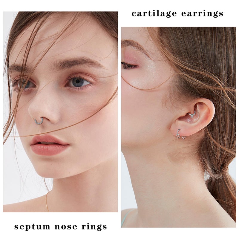 LOYALLOOK 16Pcs 16G Septum Ring Septum Piercing Jewelry for Women Stainless Steel, Stainless Steel, cubic zirconia - Image 2
