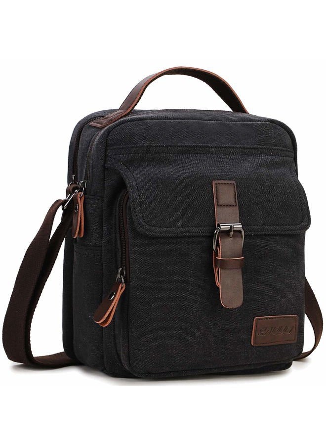 RAVUO Messenger Bag for Men, Water Resistant Small Canvas Man Shoulder Crossbody Bag for Travel School and Work, Black - Image 1