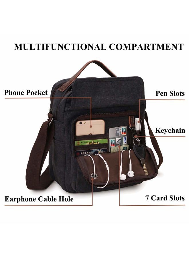 RAVUO Messenger Bag for Men, Water Resistant Small Canvas Man Shoulder Crossbody Bag for Travel School and Work, Black - Image 3