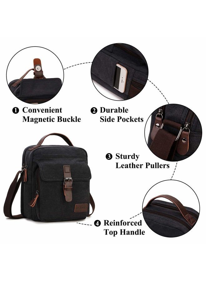 RAVUO Messenger Bag for Men, Water Resistant Small Canvas Man Shoulder Crossbody Bag for Travel School and Work, Black - Image 5