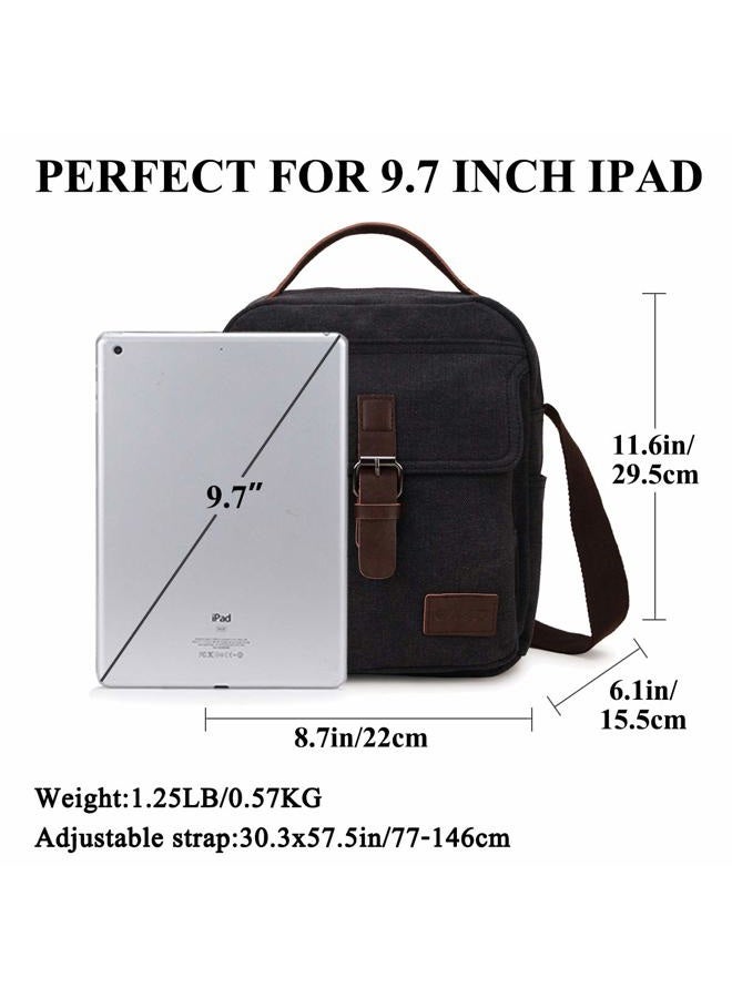 RAVUO Messenger Bag for Men, Water Resistant Small Canvas Man Shoulder Crossbody Bag for Travel School and Work, Black - Image 2