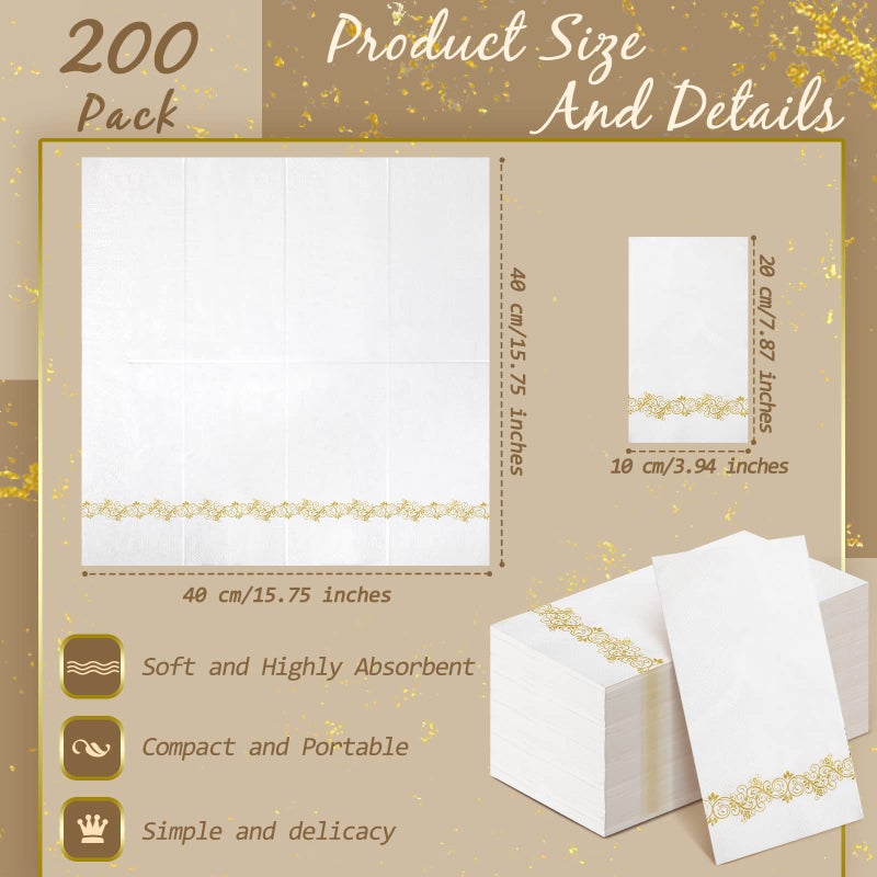 Yinder 200 Pack Disposable Hand Towels Bathroom Napkins Decorative Guest Towels Soft and Absorbent Linen Feel Paper Towels for Christmas Parties Weddings Dinners or Events - Image 2