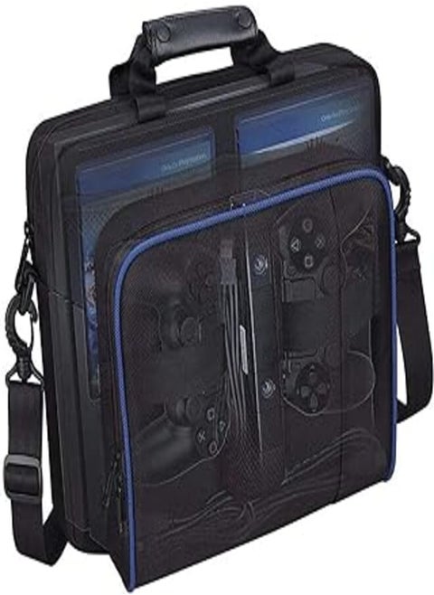 SKEIDO Travel bag Accessories Organizer Storage Portable Game Console Carry Bag compatible with Sony Playstation PS4 console(regular version, not PS4 Pro console)+ 8pcsGamepad Thumb Stick Grip Cap