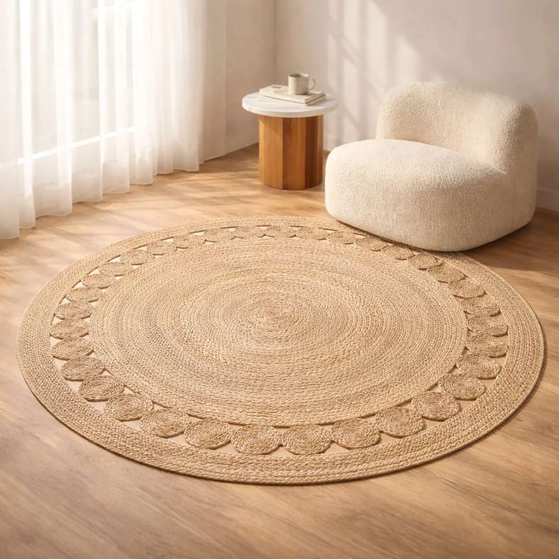 Pan Home Mossen Handwoven Jute Round Rug - Natural - Image 1