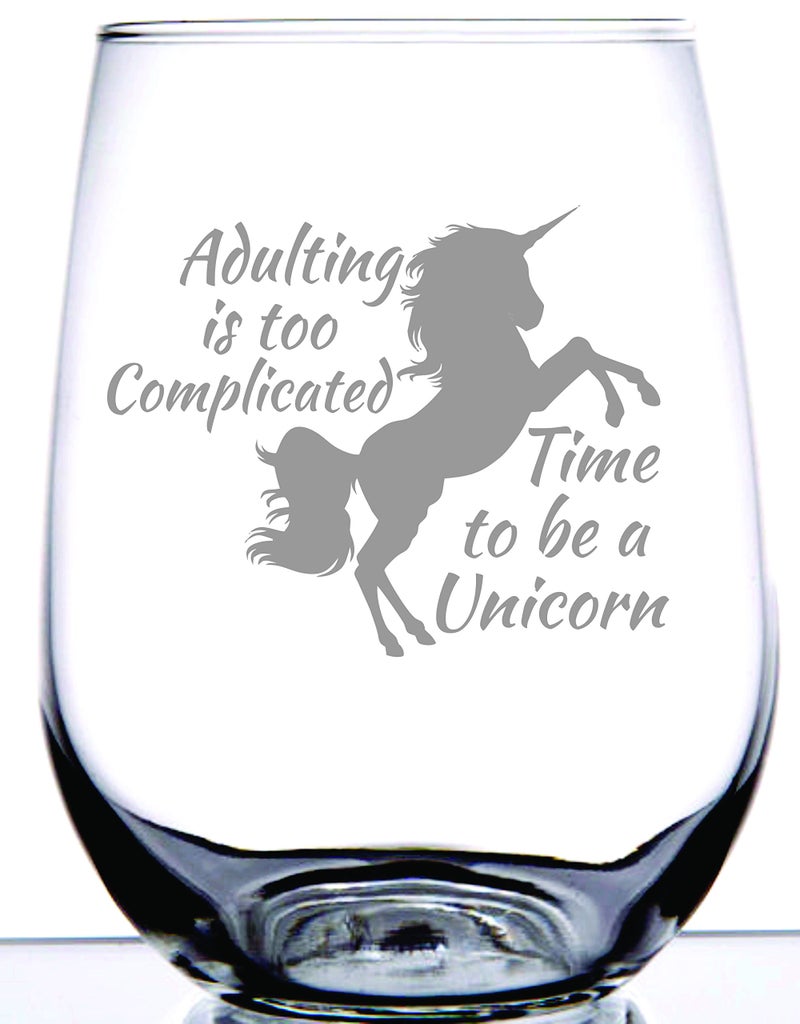 IE Laserware Unicorn Stemless Wine Glass  Laser Etched Engraved Stemless Wine Glass  Perfect for a Special Person  15 Ounce 
