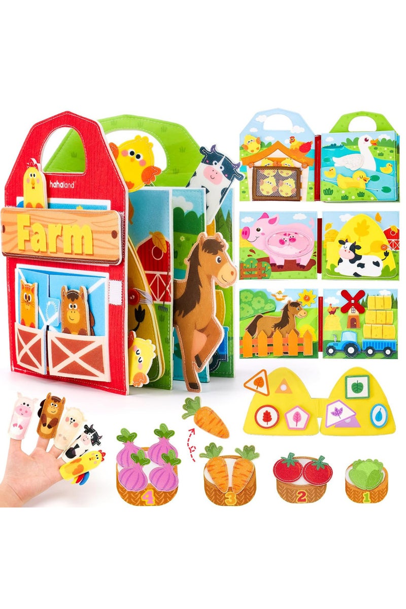 ألعاب مونتيسوري للأطفال الصغار، لوحة أنشطة، مشهد حيوانات المزرعة، لعبة سرد القصص، كتاب هادئ من اللباد