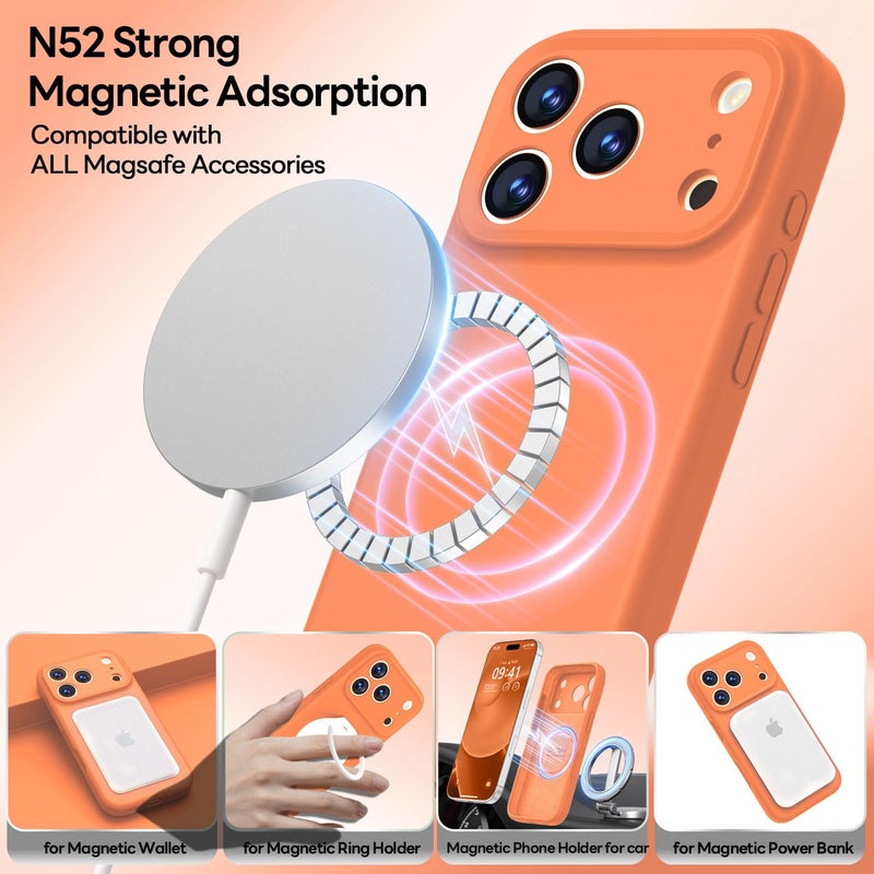 LOVE 3000 Designed for iPhone 17 Pro Case, Premium Silicone [Compatible with Magsafe][Soft Anti-Scratch Microfiber Lining] Shockproof Protective Phone Case for Men Women 6.3", Bright Orange - Image 2