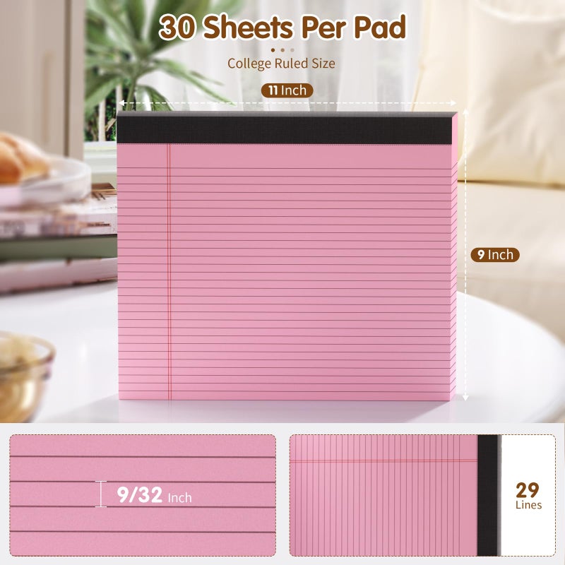 MuiAng 11" x 9.5" Legal Pads College Ruled Notepad 2 Pack Pink & Purple Colored Note Pads 30 Sheets Lined Paper Pads 80 GSM Legal Pad Perforated Writing Pads with Sturdy Back for School, Office, Home - Image 2