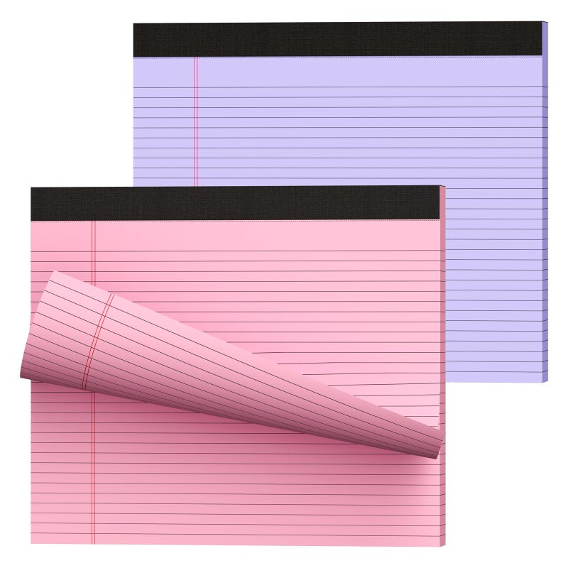 MuiAng 11" x 9.5" Legal Pads College Ruled Notepad 2 Pack Pink & Purple Colored Note Pads 30 Sheets Lined Paper Pads 80 GSM Legal Pad Perforated Writing Pads with Sturdy Back for School, Office, Home - Image 1