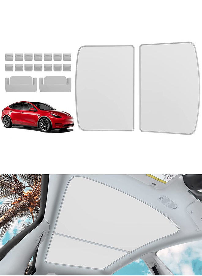S-Color Roof Sunshade for Tesla Model Y Glass Roof Sunshade Upgraded Summer Premium Nano Ice Silk Blocking Fabric Sunshade with a Storage Bag Tesla Model Y Accessories White  - Image 1