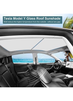 S-Color Roof Sunshade for Tesla Model Y Glass Roof Sunshade Upgraded Summer Premium Nano Ice Silk Blocking Fabric Sunshade with a Storage Bag Tesla Model Y Accessories White  - Image 3