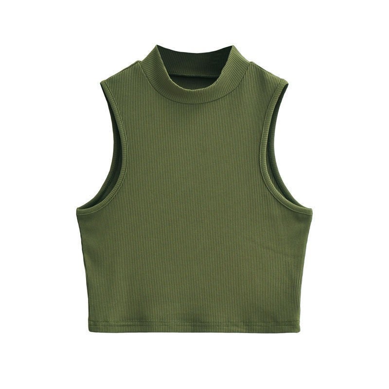 Summer Vintage Turtleneck Crop Top Sleeveless Green 