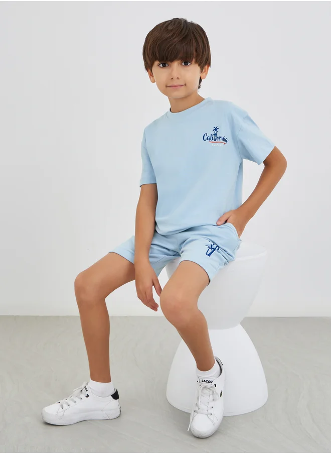 Styli Styli Slogan Print Short Sleeve T-Shirt and Shorts Set