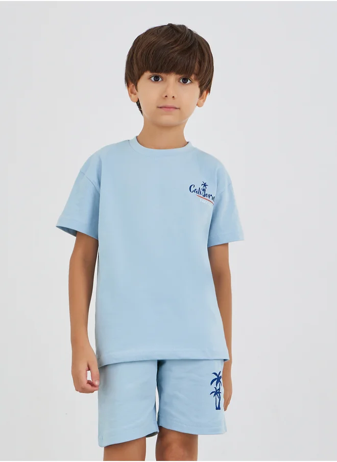 Styli Styli Slogan Print Short Sleeve T-Shirt and Shorts Set