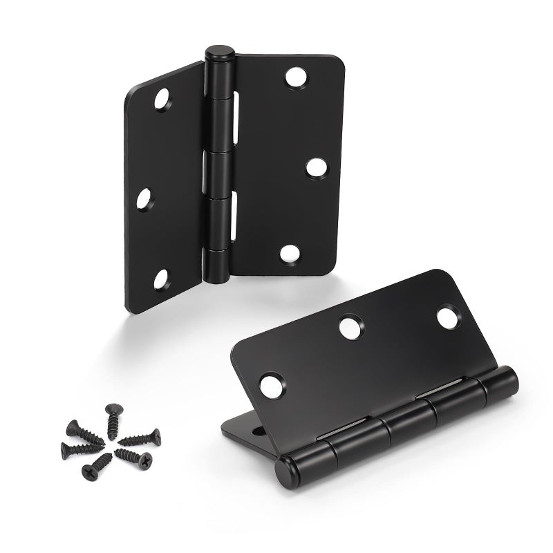 KNOBWELL 18 Pack 35 x 35 Door Hinges Matte Black No Squeak Interior Door Hinges with 14 Radius Corners Heavy Duty