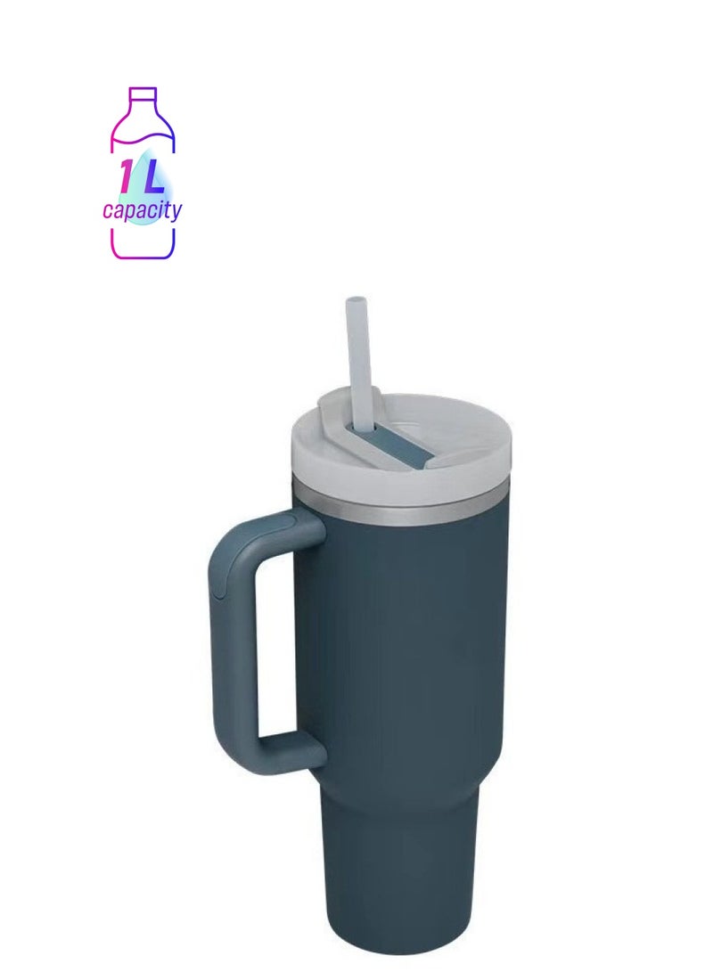 آذاد تمبلر 40 إتش زد كوب القهوة المثلج مع المقبض وكأس التفريغ بالفولاذ المقاوم للصدأ العازل بالقش لزجاجات المياه الساخنة والباردة