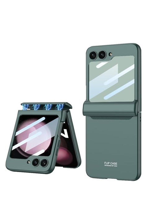 جراب مغناطيسي قابل للطي لهاتف Samsung Galaxy Z Flip 5، جراب شامل للهاتف بتصميم قابل للطي ، بلون صلب مع حامي شاشة من الزجاج.