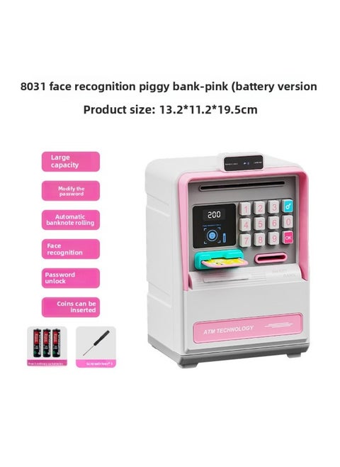 Children's Intelligent Simulation Face Recognition Password To Unlock The Piggy Bank Can Access The Automatic Cash Box Toy-Color:8031 Face Recognition Piggy Bank-pink (battery Version)