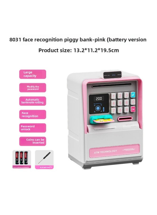 Children's Intelligent Simulation Face Recognition Password To Unlock The Piggy Bank Can Access The Automatic Cash Box Toy-Color:8031 Face Recognition Piggy Bank-pink (battery Version)