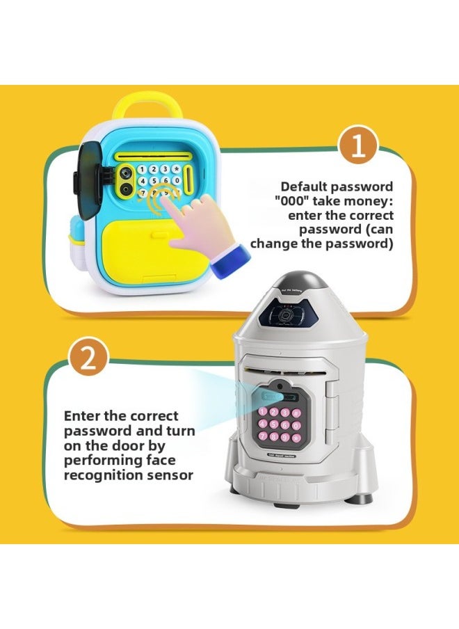 Children's Intelligent Simulation Face Recognition Password To Unlock The Piggy Bank Can Access The Automatic Cash Box Toy-Color:8031 Face Recognition Piggy Bank-pink (battery Version)