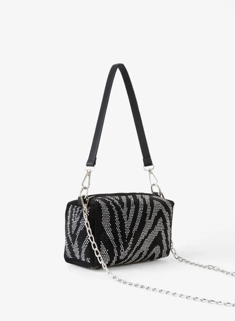 Women's Zerrin V Stone-Studded Suede Rectangular Zipper Closure Mini Hand, Wrist and Shoulder Bag.