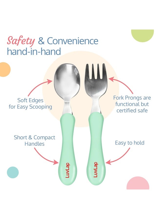 Luvlap Premium Stainless Steel Baby Spoon & Fork Set for Baby Feeding, Stainless Steel Spoonand Fork Set, Food Grade PP Spoon, BPA Free Feeding Spoon for Kids of 12+ Months (Light Blue) - Image 4