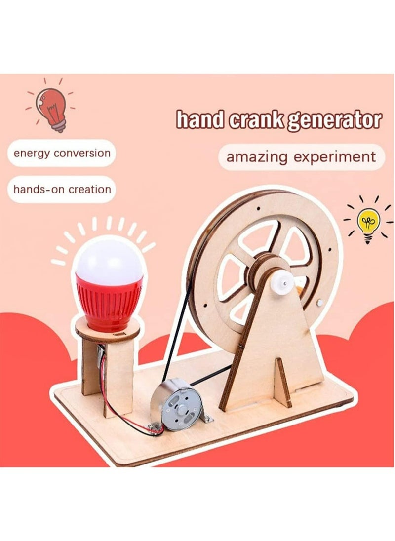 Arabest - Wooden Hand Cranked Generator, Science Kit Manual Generator Toy, Physics Experiment Puzzle Light Bulb, Science Experiments for Kids Age 6-14, Light Bulb Color Random - Image 1