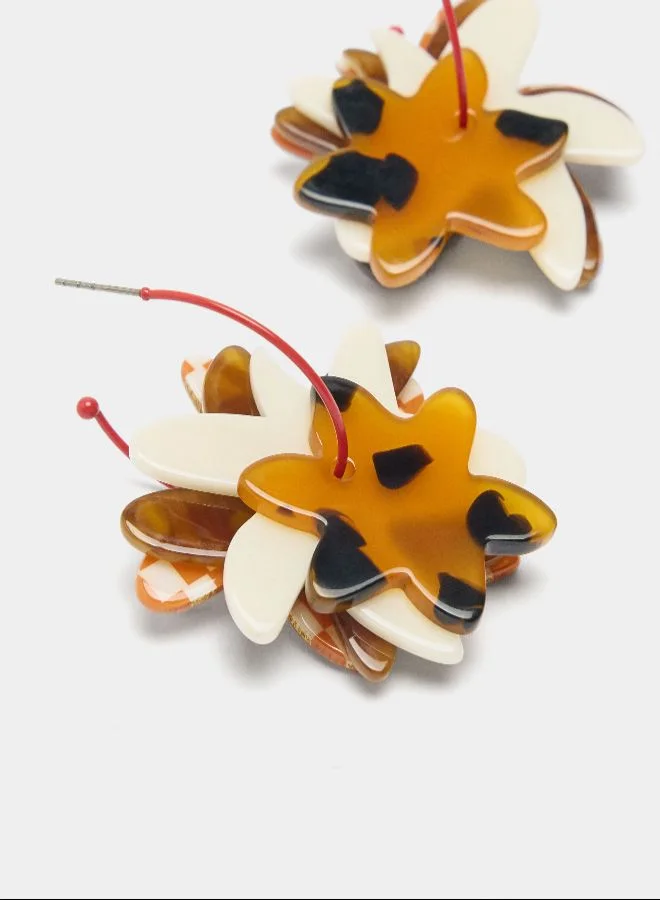 PARFOIS Open Hoop Earrings With Flowers