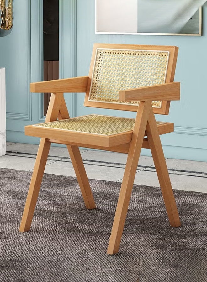 XiuWoo Rattan Chair Reading Chair Retro Home Backrest Chairs, Solid Wood Rattan Dining Chair Single Office Chairs Armchair Desk Chair for Living Room Dining Room Bedroom Balcony Beige  - Image 1