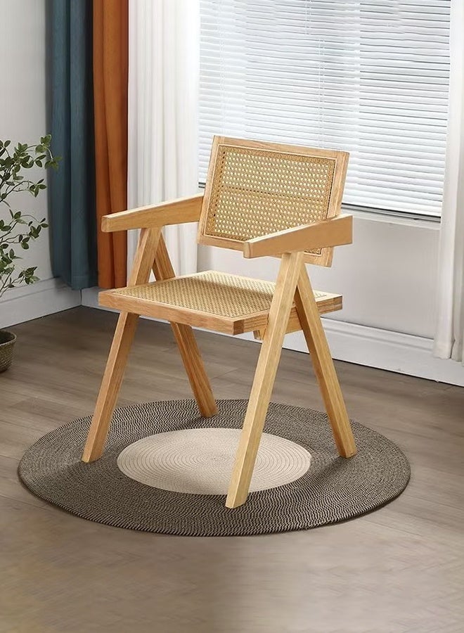 XiuWoo Rattan Chair Reading Chair Retro Home Backrest Chairs, Solid Wood Rattan Dining Chair Single Office Chairs Armchair Desk Chair for Living Room Dining Room Bedroom Balcony Beige  - Image 4