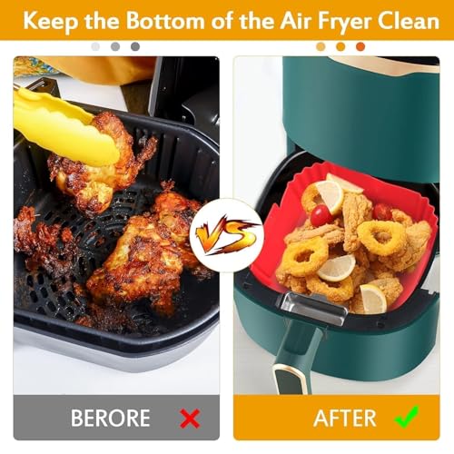 Xacton Air Fryer Silicone Liners - 8 Inch Square Reusable Non-Stick Basket with Handles I Heat Resistant Baking Tray for Air Fryer, Oven & Microwave I Multicolour I Easy to Clean - Pack of 2 Pcs - Image 4