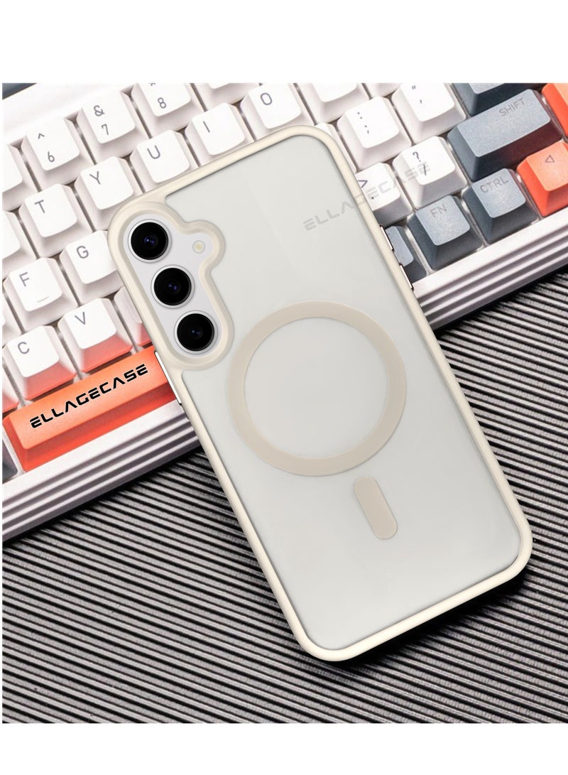 ELLAGECASE White Stylish Case for Samsung Galaxy S25, Solid Camera Protection, Shockproof, Enhanced Protection, Compatible with MagSafe and Wireless Charging - Image 3