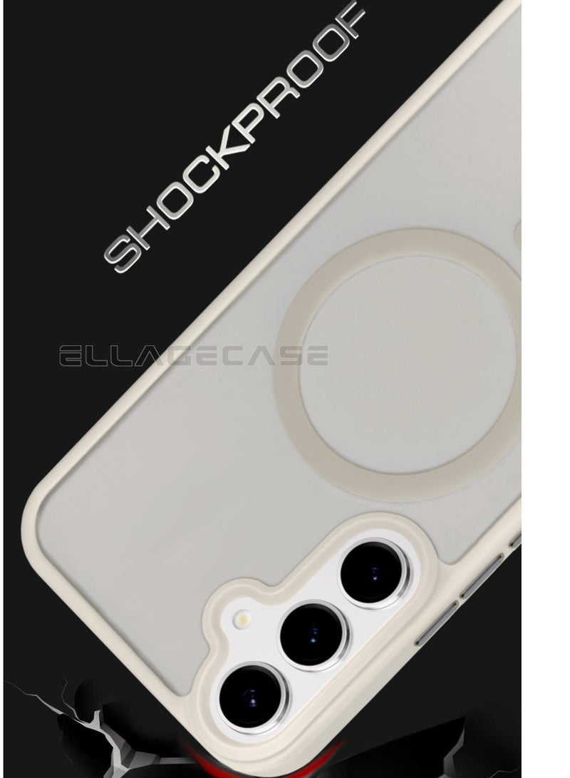 ELLAGECASE White Stylish Case for Samsung Galaxy S25, Solid Camera Protection, Shockproof, Enhanced Protection, Compatible with MagSafe and Wireless Charging - Image 4