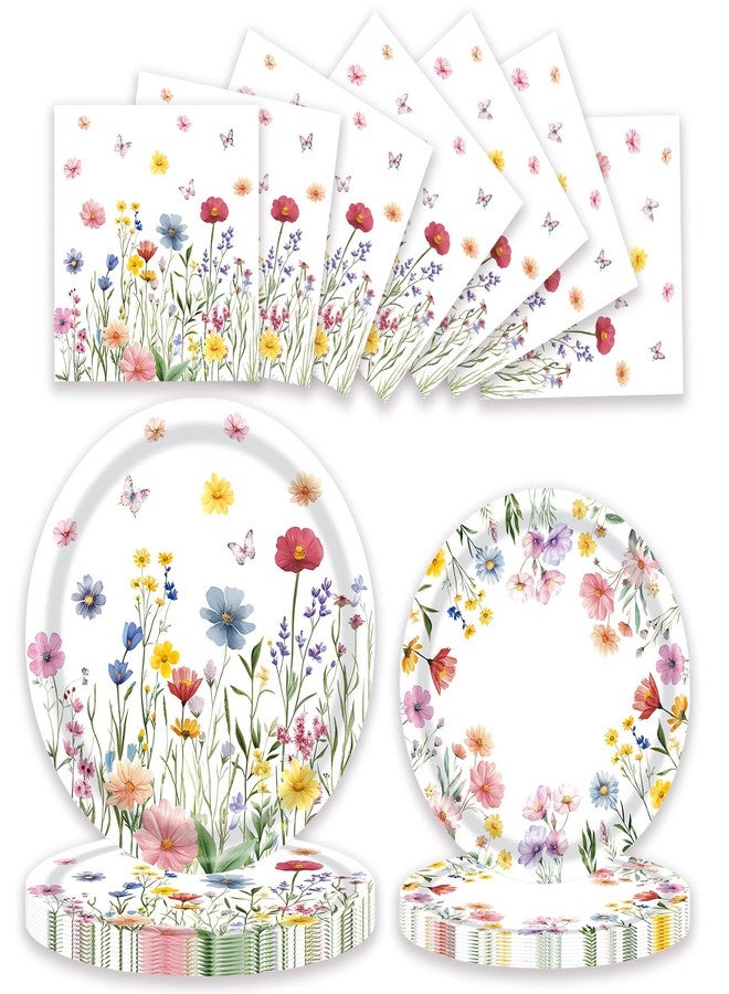 LYFREE 60 PCS Wildflower Party Supplies Flower Paper Plates and Napkins Spring Floral Theme Decoration Tableware for Birthday Baby Shower Wedding Picnic Afternoon Tea Garden Party Serve 20 Guests - Image 1