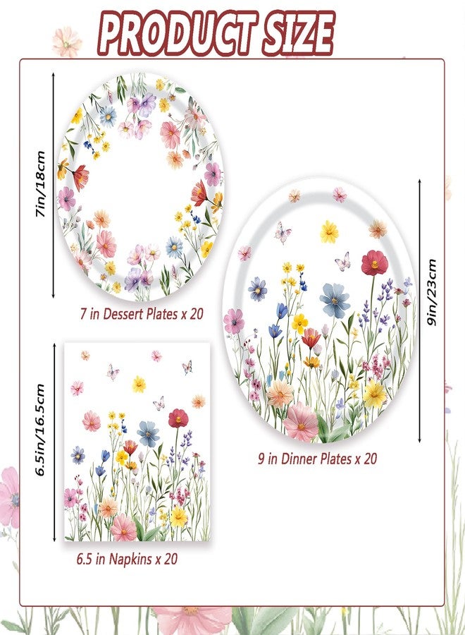 LYFREE 60 PCS Wildflower Party Supplies Flower Paper Plates and Napkins Spring Floral Theme Decoration Tableware for Birthday Baby Shower Wedding Picnic Afternoon Tea Garden Party Serve 20 Guests - Image 2