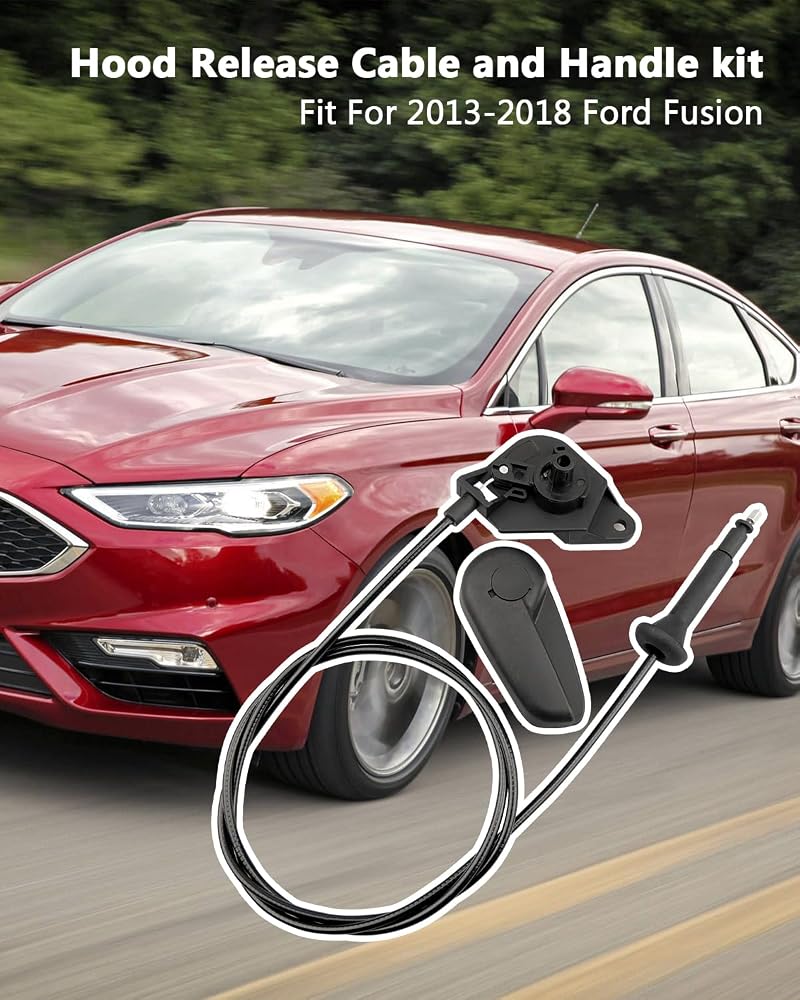 FurnyQuaint Hood Release Cable Pull Handle Assembly Fit for Ford Fusion 2013 2014 2015 2016 2017 2018 Hood Release Handle and Latch Bracket and Cable Replace DS7Z16B626C DS7Z-99042C74-A DS7Z-16916-F - Image 2